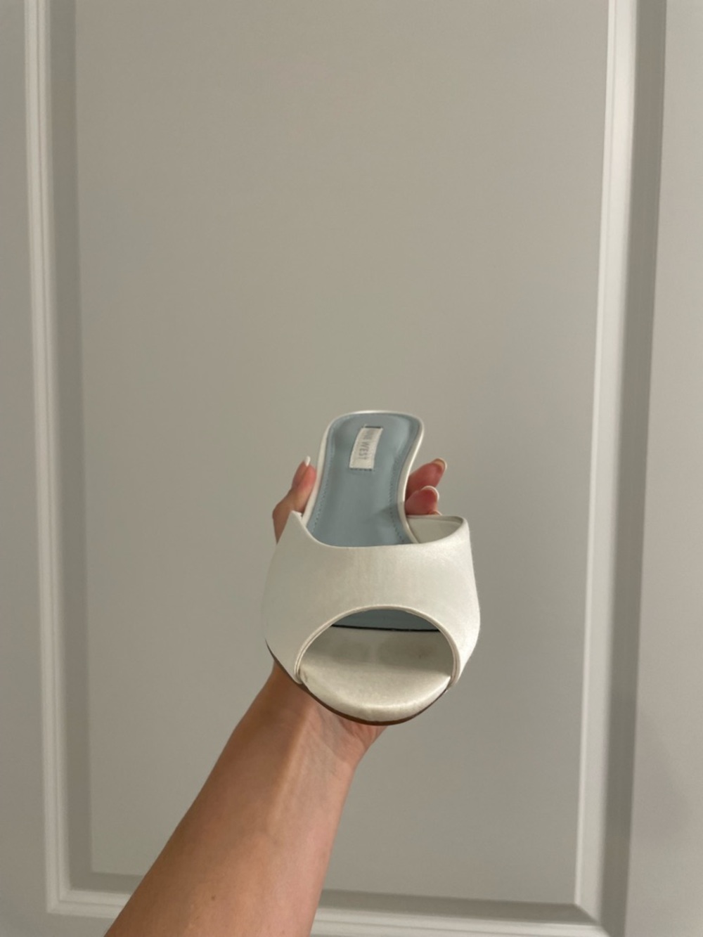 Nine West White Satin Peep-Toe Mules - Picture 5 of 12